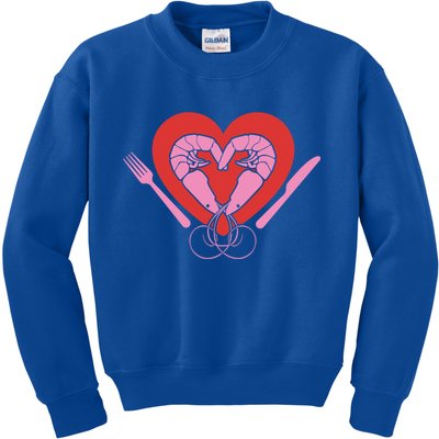 Cute Prawn Valentines Day Heart Shrimp Chef Fork Knife Gift Kids Sweatshirt