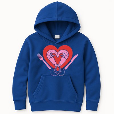 Cute Prawn Valentines Day Heart Shrimp Chef Fork Knife Gift Kids Hoodie