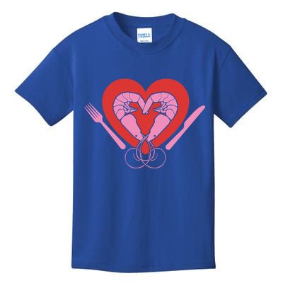 Cute Prawn Valentines Day Heart Shrimp Chef Fork Knife Gift Kids T-Shirt