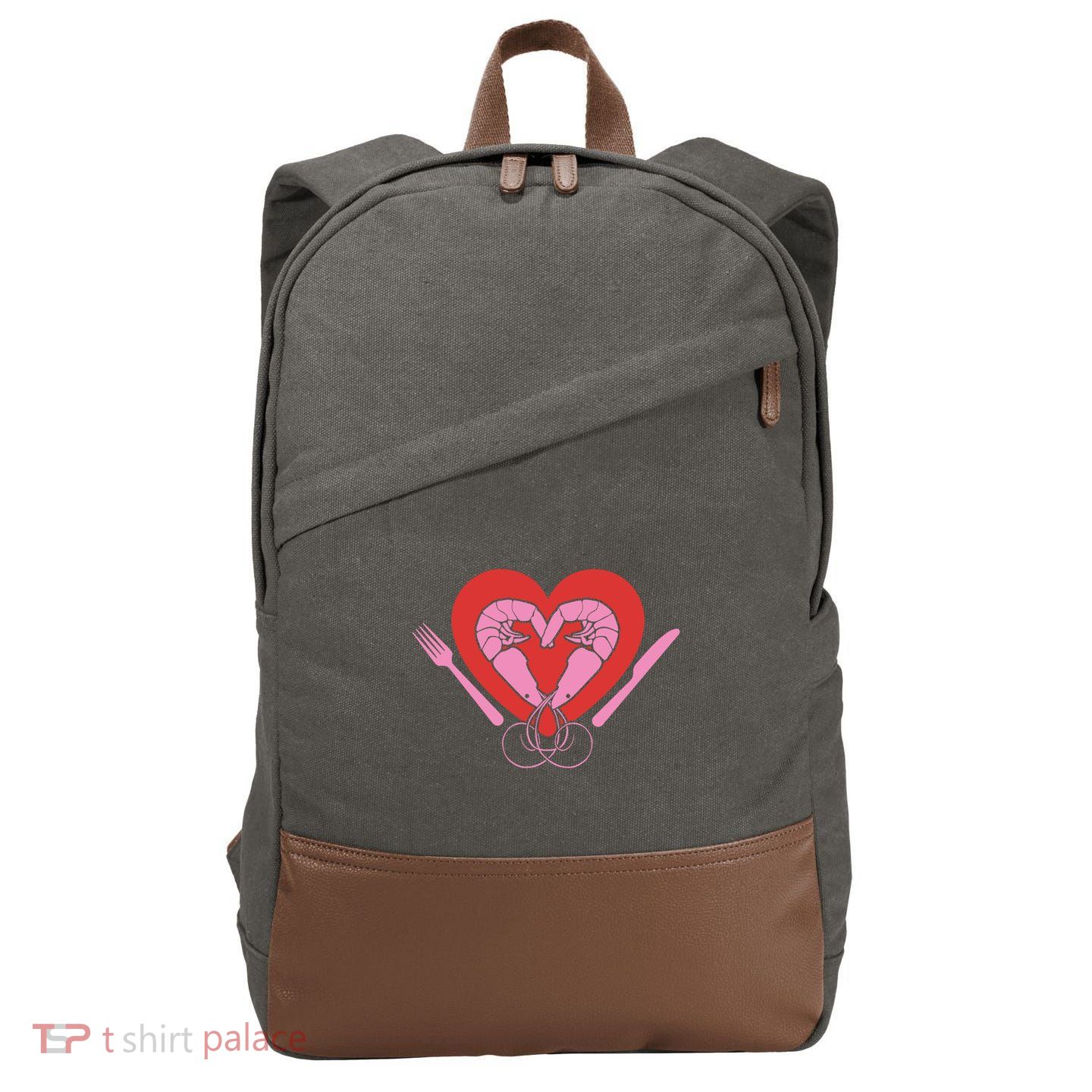 Cute Prawn Valentines Day Heart Shrimp Chef Fork Knife Gift Cotton Canvas Backpack