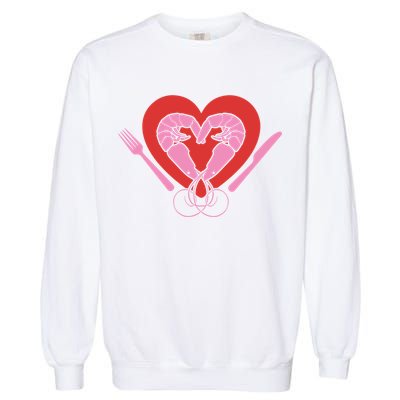 Cute Prawn Valentines Day Heart Shrimp Chef Fork Knife Gift Garment-Dyed Sweatshirt