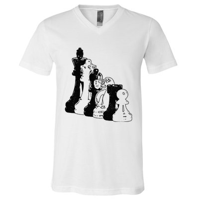 Chess Pieces Vintage Chess Player V-Neck T-Shirt