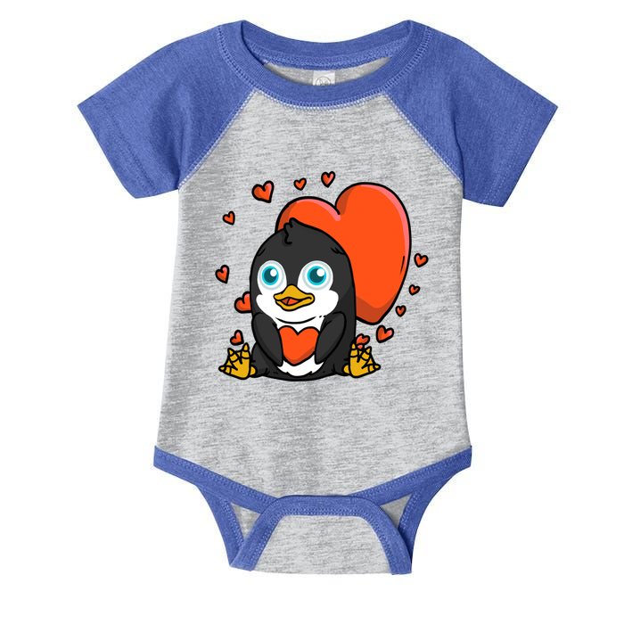 Cute Penguin With Hearts Penguin Lovers Valentine's Day Gift Infant Baby Jersey Bodysuit