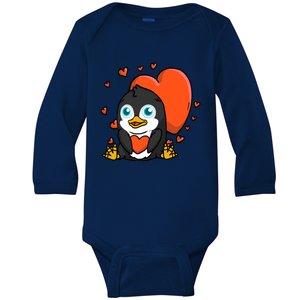 Cute Penguin With Hearts Penguin Lovers Valentine's Day Gift Baby Long Sleeve Bodysuit