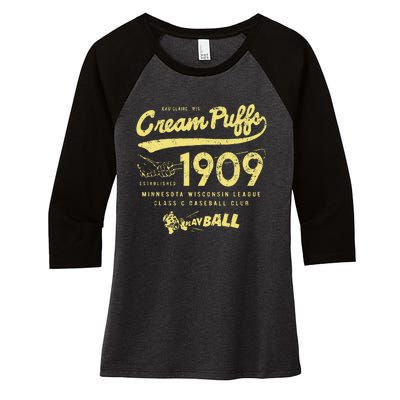 Cream Puffs Wisconsin Vintage Defunct Baseball Women's Tri-Blend 3/4-Sleeve Raglan Shirt