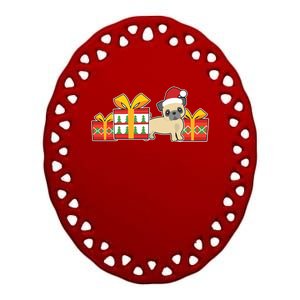 Cute Pug With Santa Hat Cute Christmas Pug Gift Ceramic Oval Ornament