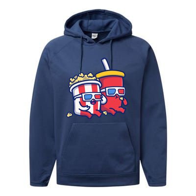 Cute Popcorn With Soda Performance Fleece Hoodie