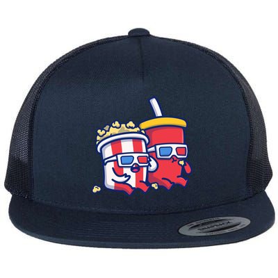 Cute Popcorn With Soda Flat Bill Trucker Hat