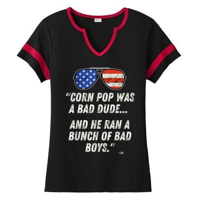 Corn Pop Was A Bad Dude Funny Joe Biden Parody Ladies Halftime Notch Neck Tee