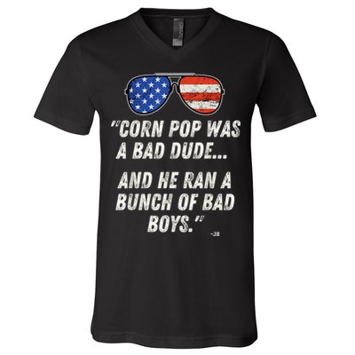 Corn Pop Was A Bad Dude Funny Joe Biden Parody V-Neck T-Shirt