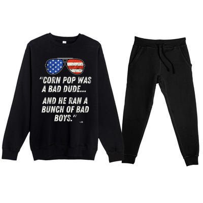 Corn Pop Was A Bad Dude Funny Joe Biden Parody Premium Crewneck Sweatsuit Set