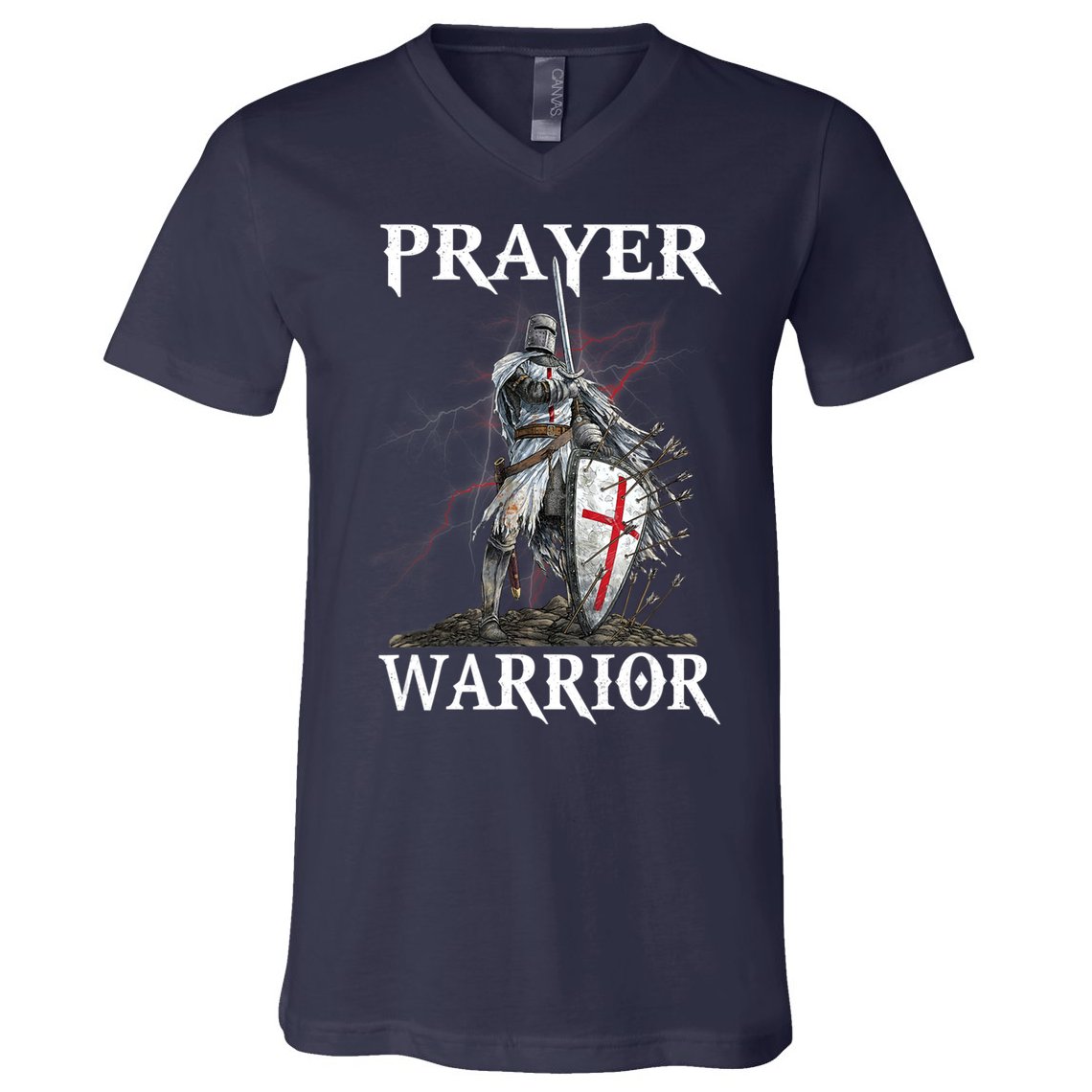 Christian Prayer Warrior Jesus Cross Religious Messages V-Neck T-Shirt