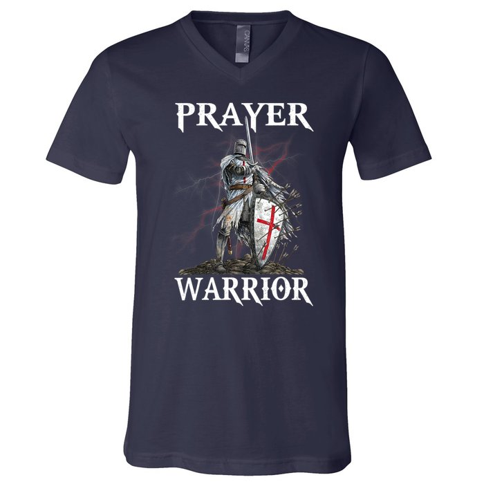 Christian Prayer Warrior Jesus Cross Religious Messages V-Neck T-Shirt