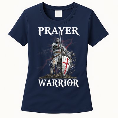 Christian Prayer Warrior Jesus Cross Religious Messages Womens T-Shirt