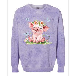 Cute Pig With Flowers I Pig Colorblast Crewneck Sweatshirt