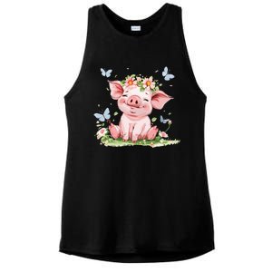 Cute Pig With Flowers I Pig Ladies PosiCharge Tri-Blend Wicking Tank