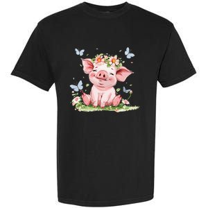 Cute Pig With Flowers I Pig Garment-Dyed Heavyweight T-Shirt