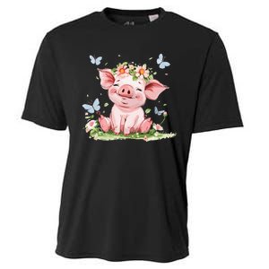 Cute Pig With Flowers I Pig Cooling Performance Crew T-Shirt