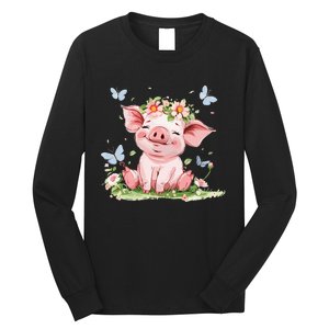 Cute Pig With Flowers I Pig Long Sleeve Shirt