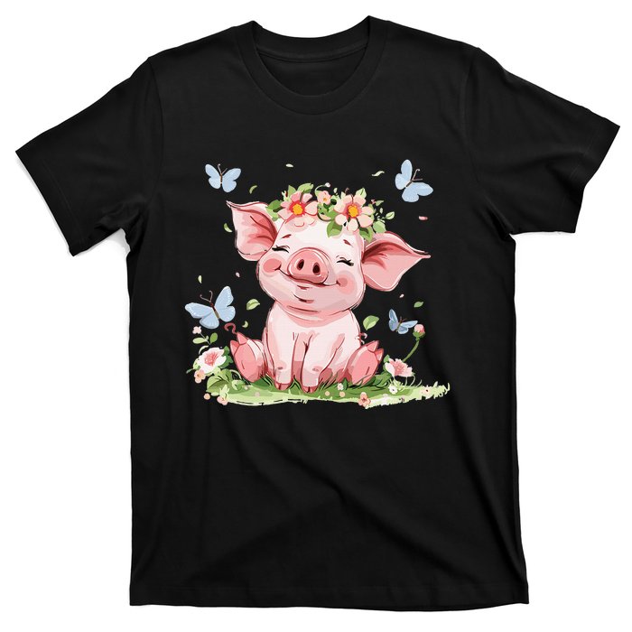 Cute Pig With Flowers I Pig T-Shirt