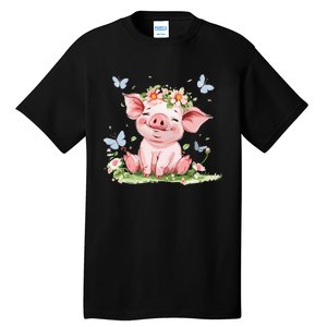 Cute Pig With Flowers I Pig Tall T-Shirt