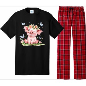 Cute Pig With Flowers I Pig Pajama Set