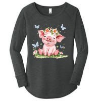 Cute Pig With Flowers I Pig Women's Perfect Tri Tunic Long Sleeve Shirt