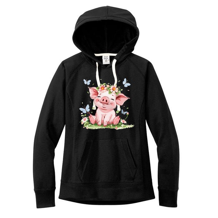 Cute Pig With Flowers I Pig Women's Fleece Hoodie