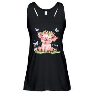 Cute Pig With Flowers I Pig Ladies Essential Flowy Tank