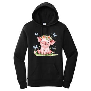 Cute Pig With Flowers I Pig Women's Pullover Hoodie