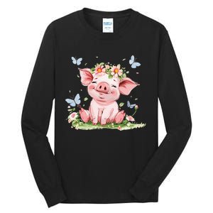 Cute Pig With Flowers I Pig Tall Long Sleeve T-Shirt