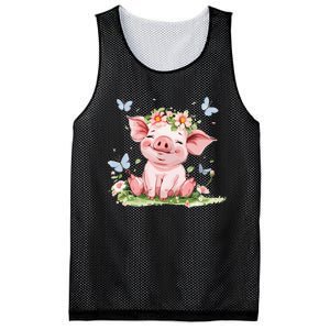 Cute Pig With Flowers I Pig Mesh Reversible Basketball Jersey Tank