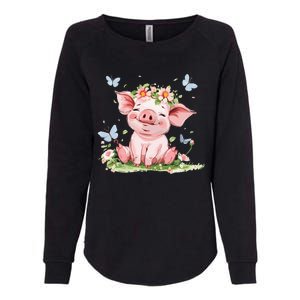 Cute Pig With Flowers I Pig Womens California Wash Sweatshirt