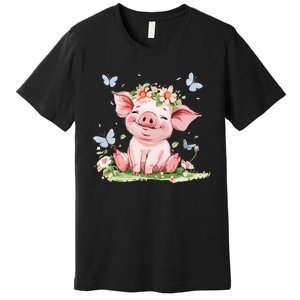 Cute Pig With Flowers I Pig Premium T-Shirt