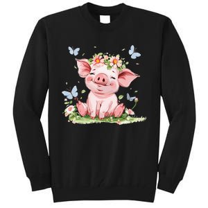 Cute Pig With Flowers I Pig Tall Sweatshirt