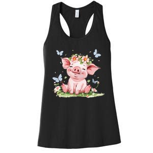 Cute Pig With Flowers I Pig Women's Racerback Tank