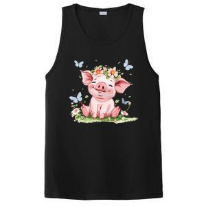 Cute Pig With Flowers I Pig PosiCharge Competitor Tank