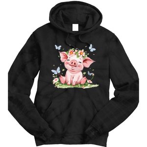 Cute Pig With Flowers I Pig Tie Dye Hoodie