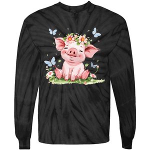 Cute Pig With Flowers I Pig Tie-Dye Long Sleeve Shirt