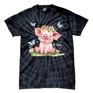 Cute Pig With Flowers I Pig Tie-Dye T-Shirt