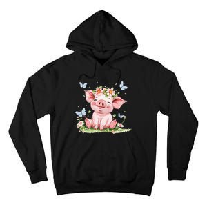 Cute Pig With Flowers I Pig Tall Hoodie