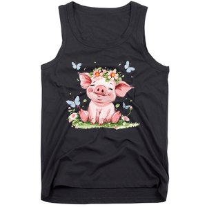 Cute Pig With Flowers I Pig Tank Top