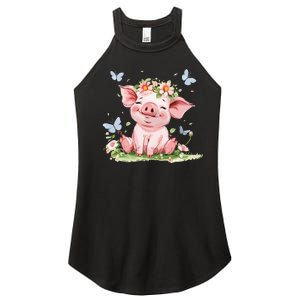 Cute Pig With Flowers I Pig Women's Perfect Tri Rocker Tank