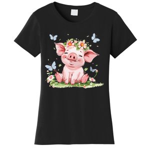 Cute Pig With Flowers I Pig Women's T-Shirt