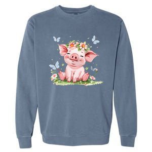 Cute Pig With Flowers I Pig Garment-Dyed Sweatshirt