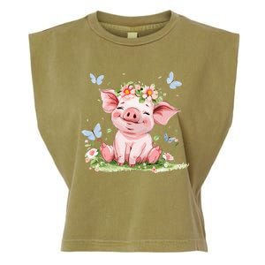 Cute Pig With Flowers I Pig Garment-Dyed Women's Muscle Tee