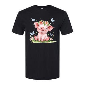 Cute Pig With Flowers I Pig Softstyle CVC T-Shirt