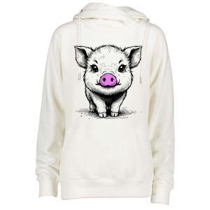 Cute Pig With Nose Drawing Womens Funnel Neck Pullover Hood