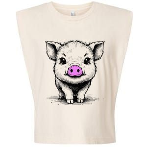 Cute Pig With Nose Drawing Garment-Dyed Women's Muscle Tee