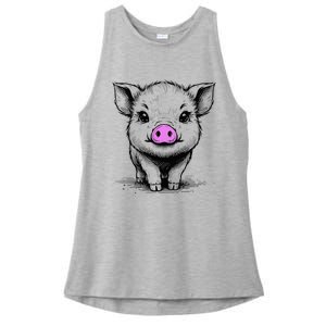 Cute Pig With Nose Drawing Ladies PosiCharge Tri-Blend Wicking Tank